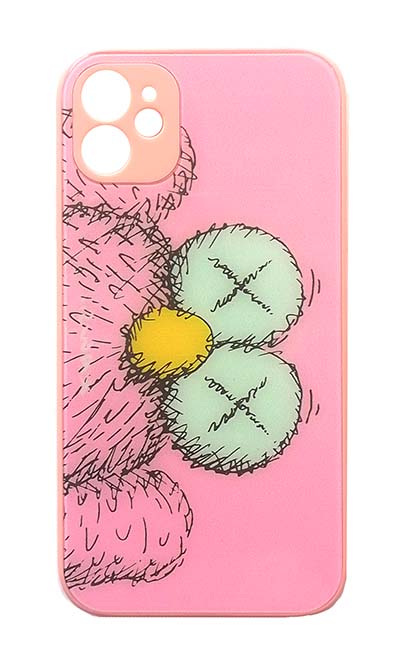 Чехол - накладка для iPhone 11 силикон Glass KAWS pink
