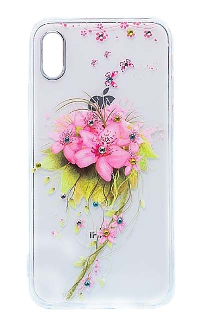 Чехол - накладка для iPhone X / XS Max силикон Flowers Sparkles №3