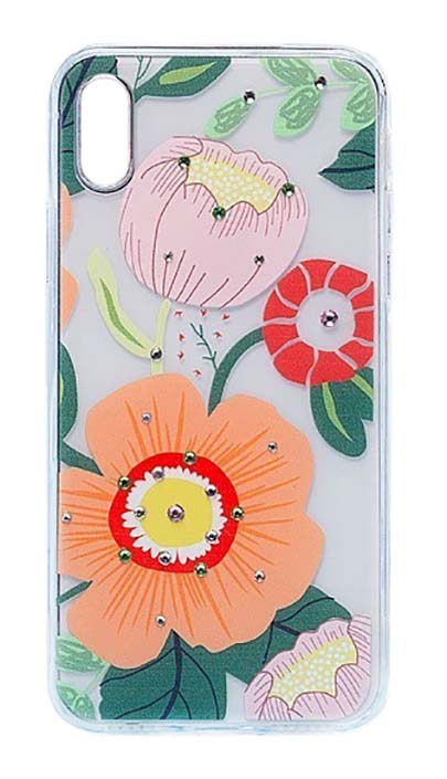 Чехол - накладка для iPhone X / XS Max силикон Flowers Sparkles №4